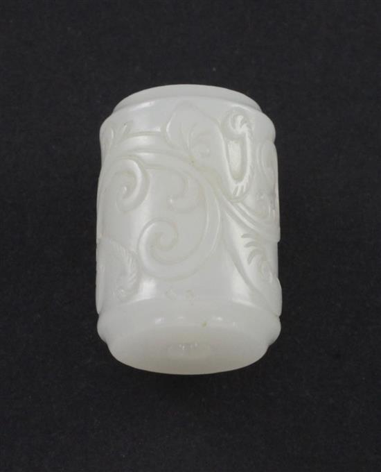 A Chinese white jade cylindrical bead, 18th / 19th century, 2.2cm
